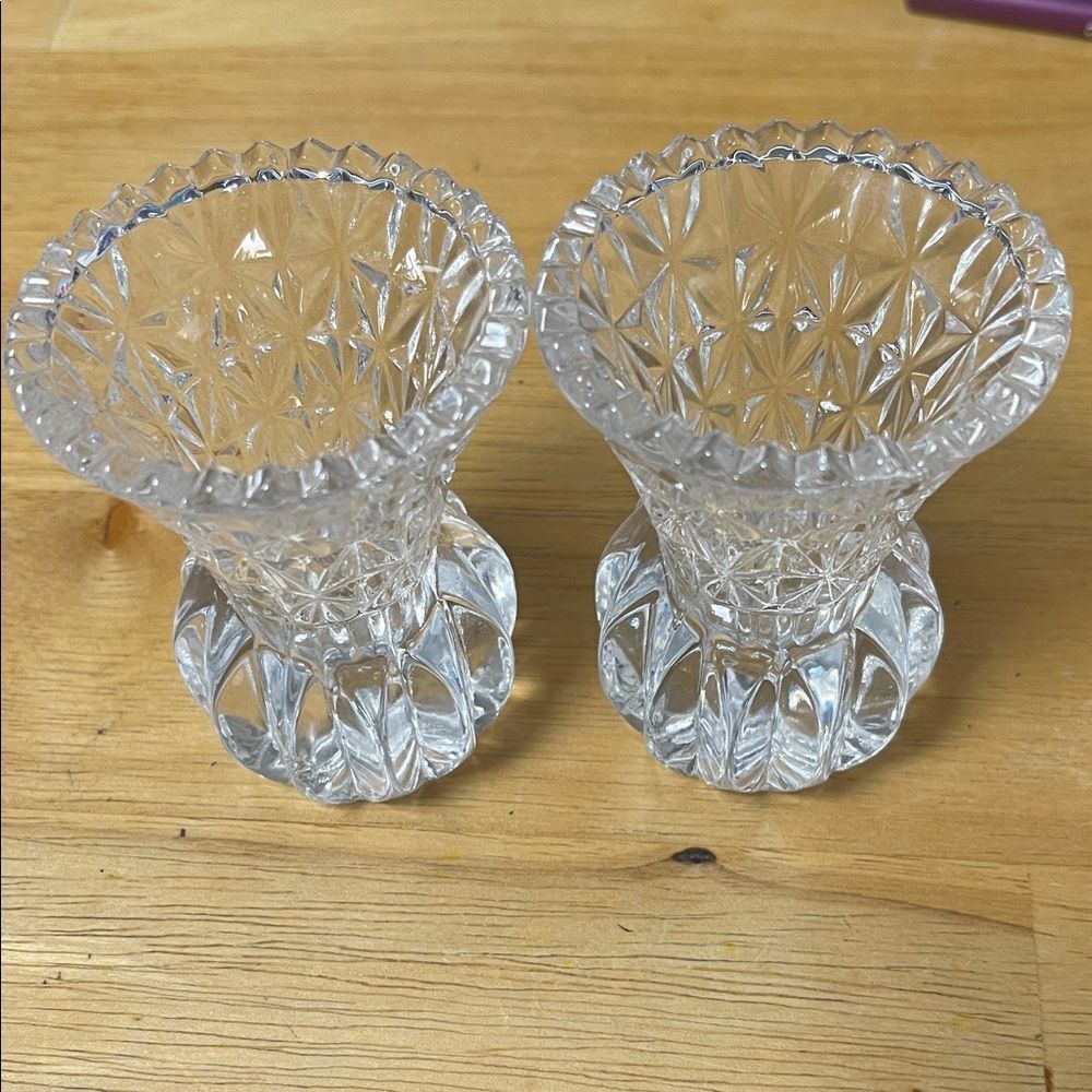Vintage Princess House Clear Lead Crystal Toothpick Holder/Vases - Set of 2